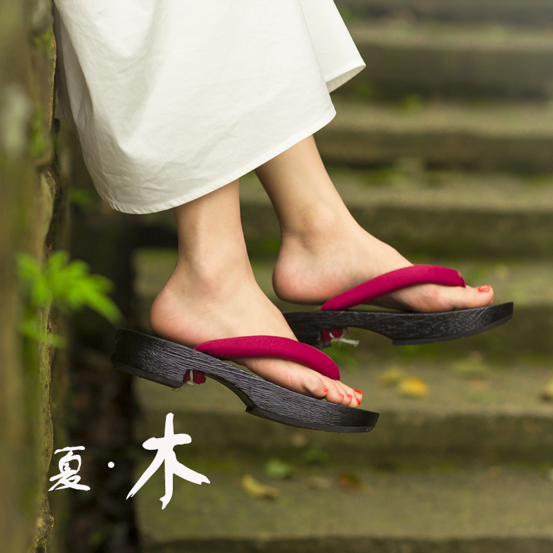 Japanese-Style Wooden Clogs for Women, Chinese-Style Flat Solid Wood Shoes, Comfortable and Breathable Flip-Flops, Everyday Sandals for Outdoor Wear, Cos