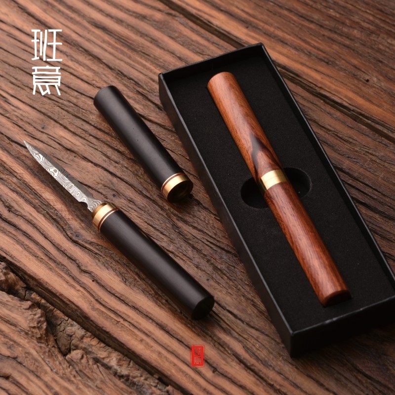 Bani Pu-erh Tea Knife Black Sandalwood Damascus Handmade Tea Needle Tea Cone Korn Tea Accessories Zero Fit