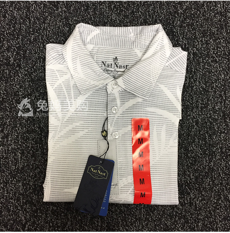 Mỹ thỏ mẹ đàn ông đích thực đứng cổ áo thoải mái lỏng lẻo polo ngắn tay áo thun trực tiếp thư áo phông kẻ ngang nam