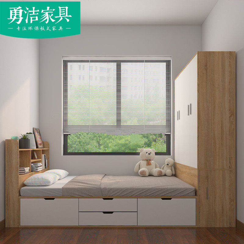 Custom small family type tatami bed and tatami bed head cabinet integrated wardrobe storage cabinet multifunction pedalling rice bed set for special price