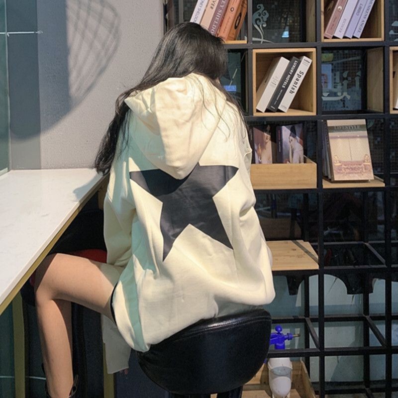 Five-Pointed Star Street Fashion Brand Couple's Loose Hooded Sweatshirt for Men and Women, Fleece-Lined Hoodie, Large Size Ski Wear, Waterproof Jacket Five-Pointed Star Street Fashion Brand Couple's Loose Hooded Sweatshirt for Men and Women, Fleece-Lined Hoodie, Large Size Ski Wear, Waterproof Jacket