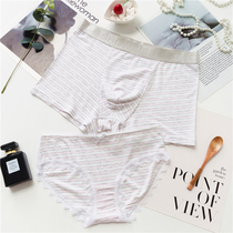 A set of national sexy sweet soft modal couple underwear lace mens flat corner Womens triangle