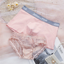 Sweet wind couple underwear ~ Japanese summer cotton mens flat corner Womens triangle suit sexy middle waist lace gift
