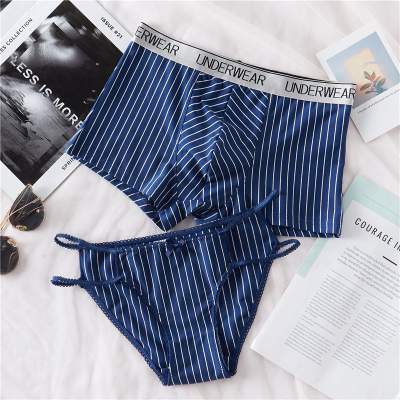 New cotton couple panties men boxers head female triangle sexy hot sex classic stripe breathable