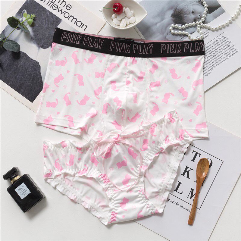 Cute cartoon couple underwear milk silk cotton file comfortable breathable sexy men's flat corner women's triangle suit