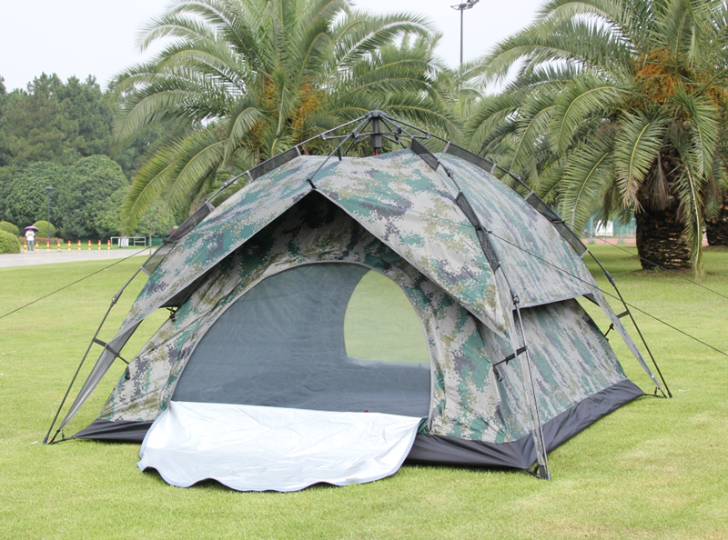 Camouflage 3-4 double-layer outdoor camping outdoor explosion-proof rain coated silver thickened automatic 2-person cold-proof indoor tent