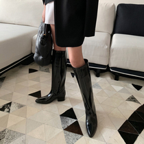 Shoe master Ahigo with the same shoes Patent leather knight boots Womens high boots Long boots pointed boots but knee boots