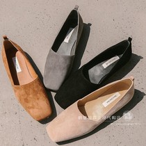 4 color Korea]marie mon dieu retro square head single shoes cowhide suede handmade shoes for women