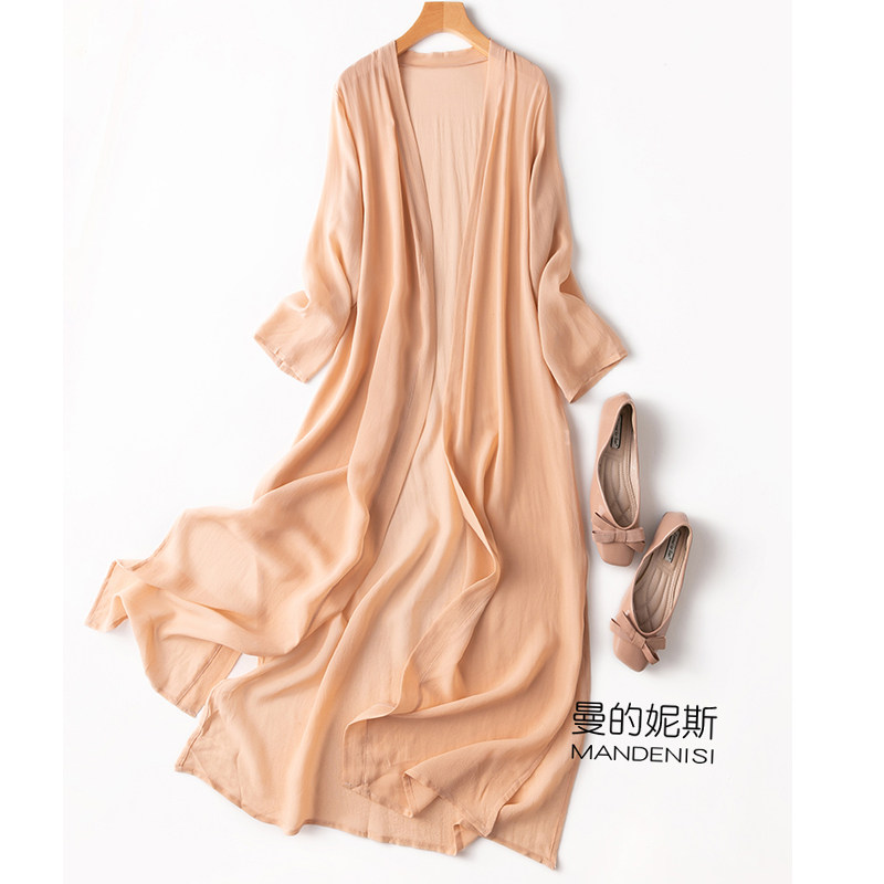 Thin as cicada wings extended thin side split silk cardigan Mulberry silk sunscreen outside with shawl jacket