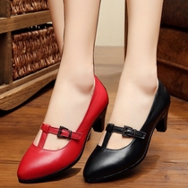 2020 Spring Leap April Mom Shoes Low Heel Leather Thick Heel Small Red Shoes Comfortable Work Shoes Middle Heel Ballroom Dance Shoes