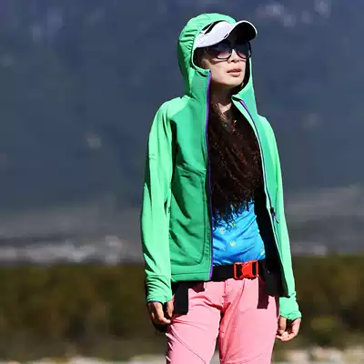 Hylaeion tropical rain forest Women's Outdoor stretch sun protection breathable hooded running clothes slim sports mountaineering suit