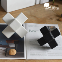 Modern simple cross geometric polyhedron black white ceramic ornaments Model room desktop coffee table soft decoration