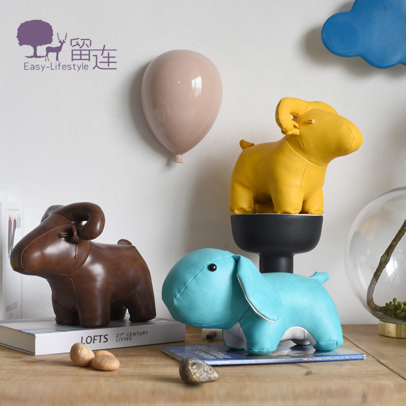 Modern minimalist animal cow blue rabbit leather doll ornament children's room living room doll home soft decorations
