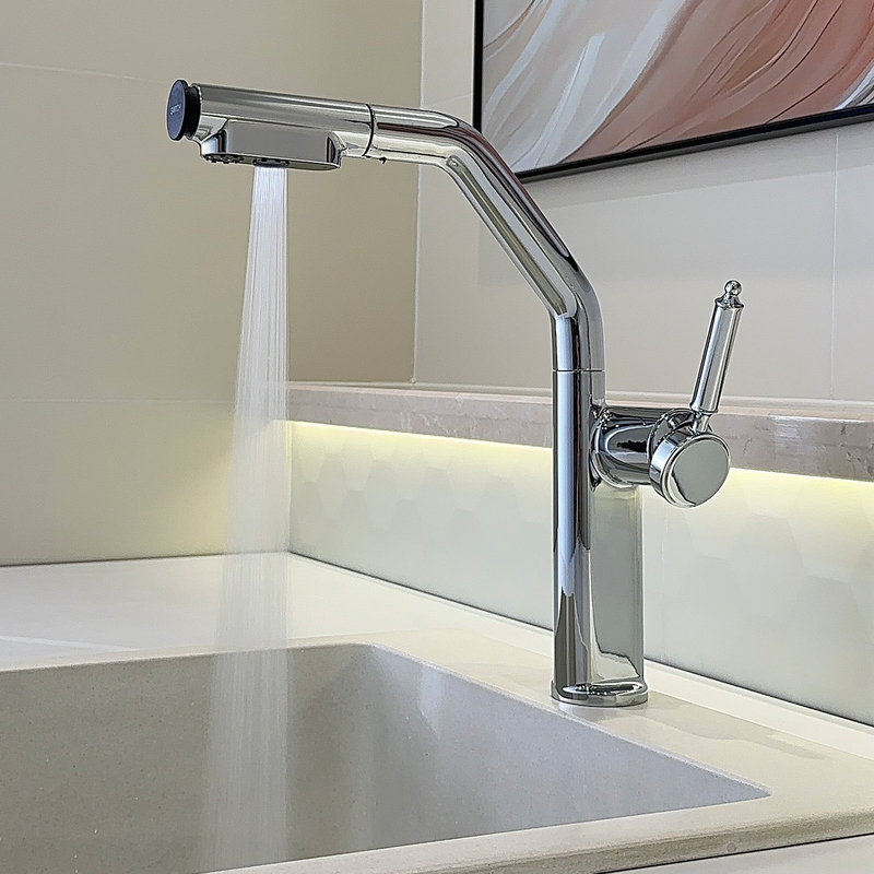Household Multifunctional Pressurized Rotating Pull-Out Hot and Cold Balcony Laundry Sink Kitchen Sink Faucet Splash-Proof