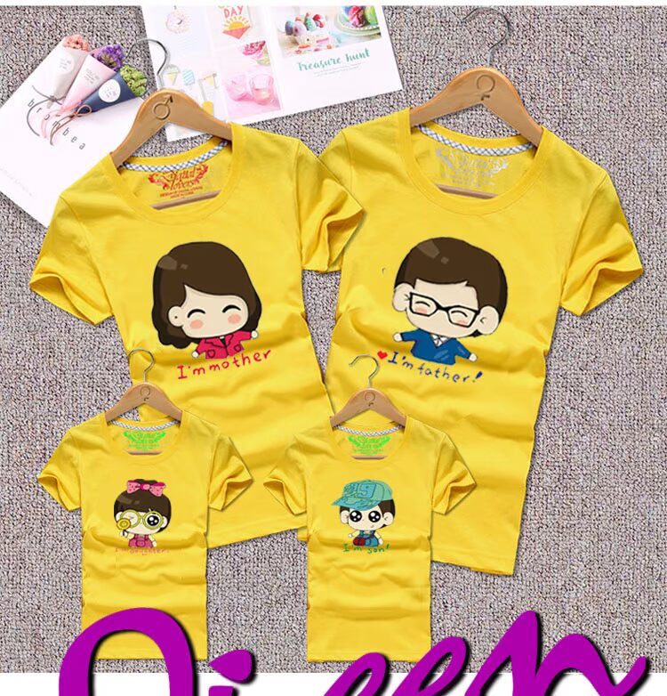 Mùa hè 2019 cha mẹ-con phiên bản Hàn Quốc của những chiếc áo thun cotton cổ tròn tự may nam và nữ quần gia đình