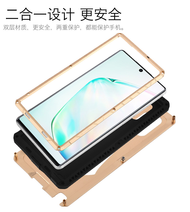 iMatch Water Resistant Shockproof Dust/Dirt/Snow-Proof Aluminum Metal Military Heavy Duty Armor Protection Case Cover for Samsung Galaxy Note 10 Plus & Samsung Galaxy Note 10