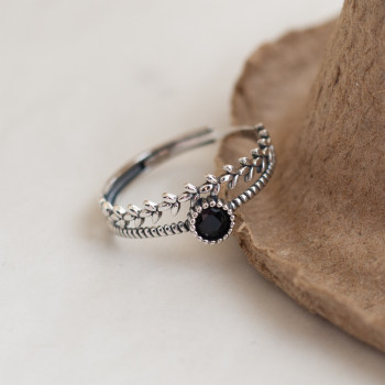 S925 sterling silver black agate double layer wheat ear ring