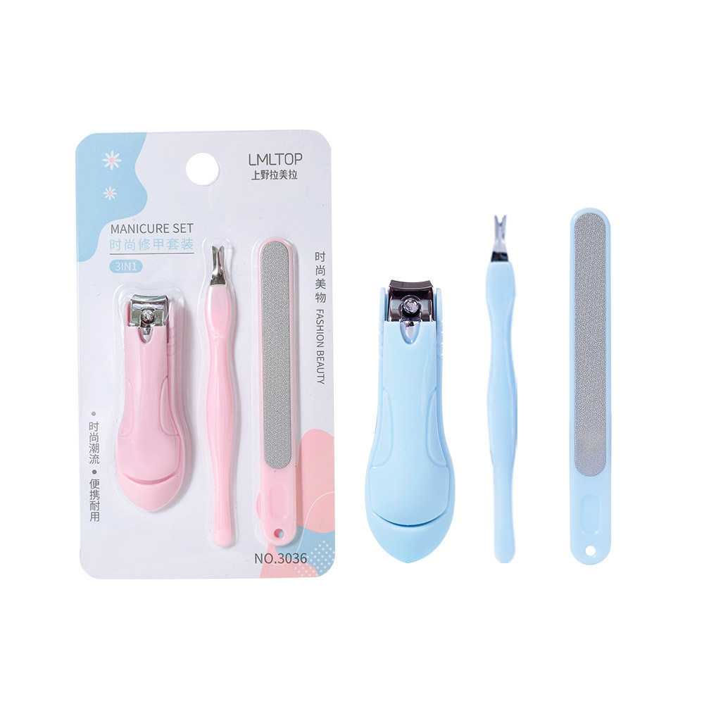 Lamela 3-Piece Manicure Set Stainless Steel Nail Clippers Polishing File V-Shaped Cuticle Pusher