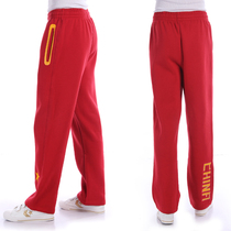 China sweatpants mens autumn and winter velvet warm straight casual sweatpants loose letter large size breathable basketball pants