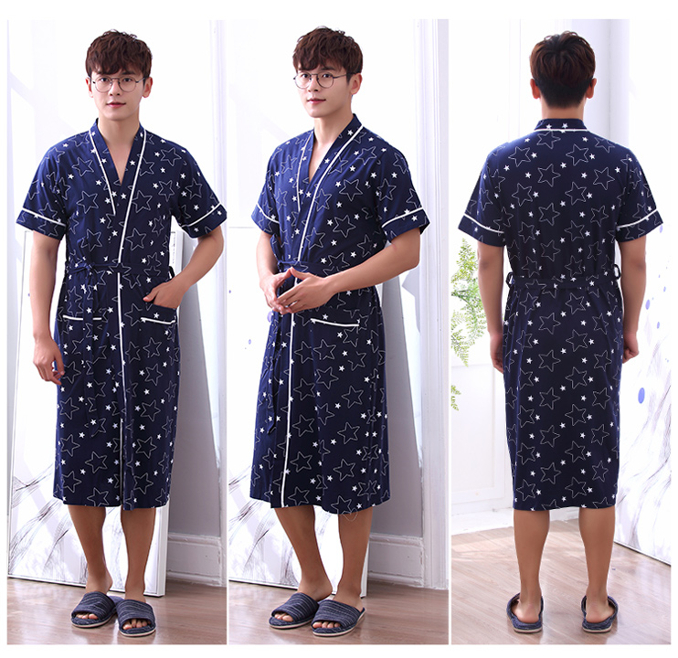 Áo ngủ nam cotton đồ ngủ mùa hè Nhật Bản kimono áo choàng tắm mùa hè bông áo choàng tắm thanh niên ngắn tay áo phần mỏng