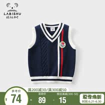 Rabbi Tree Boy Clothing Boy Vest Academy Wind 2021 Chunqiu New Childrens waistcoat Knitted Sweatshirt Pure Cotton Male
