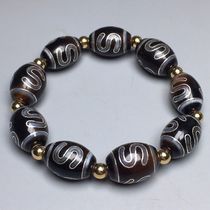 Tibetan Cuosi silver weathered old Dzi bead bracelet size 20 0x14 7mm material agate chalcedony