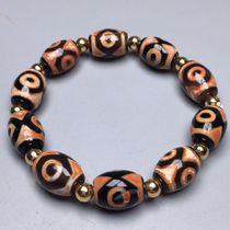 Tibet Cinnabar Three Eyes Old Dzi Bead Bracelet Size 16 0x12 0mm Material Agate Chalcedony Old Object