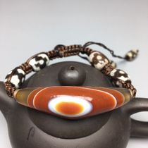 Natural silk-wrapped old agate bracelet with eyes of heaven Size 54 2x15 6mm Material Agate Chalcedony