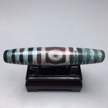 Tibetan Cinnabar Gilt Silver Three Eyes Horseshoe Pattern Old Dzi Beads Size 79 1x15 4mm Material Agate Chalcedony