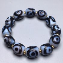 Tibet Three-Eyed Horseshoe Pattern Calcified Old Dzi Bead Bracelet Size 15 6x14 3mm Material Agate Chalcedony