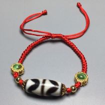 Tibetan high oil patinated double tiger tooth horseshoe pattern old dzi bead bracelet size 27 0x11 4mm material treasure