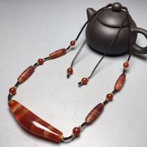 Natural silk wrapped high oil coated horn old agate necklace size 73 2x17 5mm material creative gift