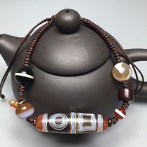 Tibetan high oil coated silk gilt silver heaven and earth horseshoe pattern old dzi bead bracelet size 37 5x10 9mm precious
