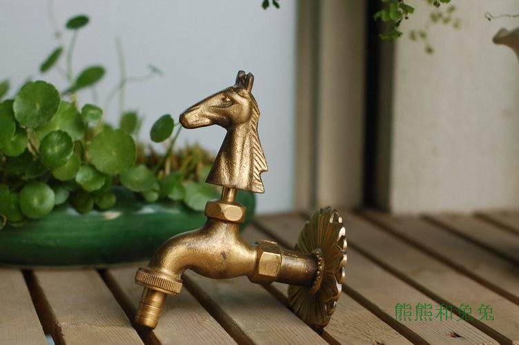 European Eurostyle Fields Garden Garden Fauna Antique full copper washing machine tap Ancient copper Horse