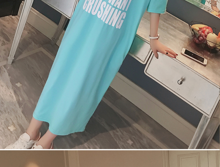 Hàn quốc phiên bản của vòng cổ kích thước lớn chất béo MM lỏng mỏng trên đầu gối đoạn dài ngắn tay T-Shirt ăn mặc triều tính khí ăn mặc giản dị đầm nữ