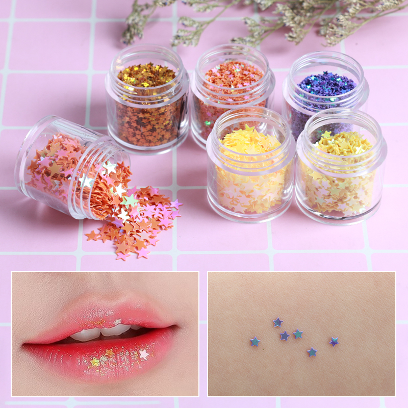 Pentagram sequin eye shadow pink children's stage makeup beads bright pink crystal clingy glitter with great glittering eye makeup