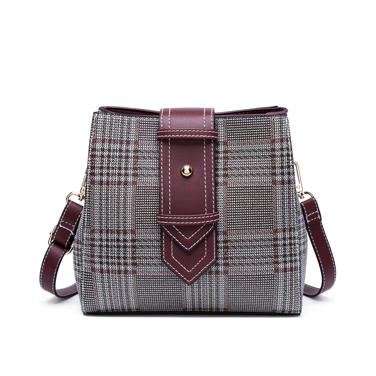 Clous Krause Retro Women's Bag 2019 Fall Winter New Trend Korean Style Checkered Casual Shoulder Messenger Bucket Bag