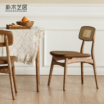 Solid Wood Dining Chair Book House Rattan by back chair Nordic Day style Coffee chair Restaurant Makeup Chairs in the middle of the ancient wind