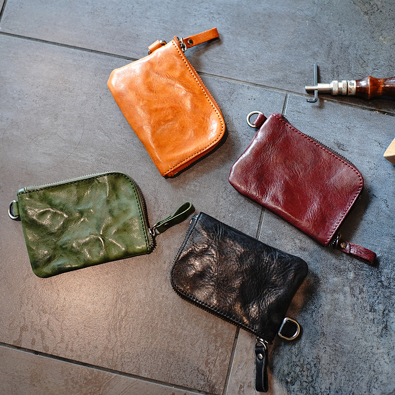 Clumsy hand for head layer of cow leather pleated retro simple practical pull-up coin containing small zero wallet card bag