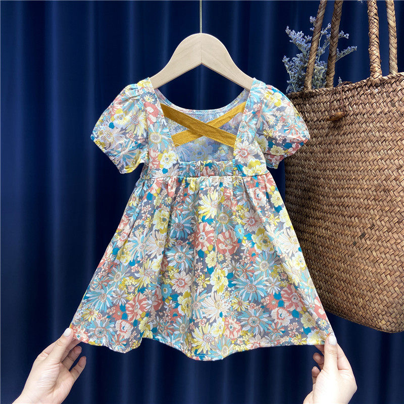 Girls dress 2022 new 1-year-old 345 children's floral summer thin section baby foreign style summer short-sleeved backless