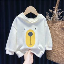 Childrens hooded sweater childrens clothing 1 year old 23456 little girl baby spring and autumn rice white short top Western style casual