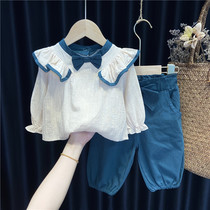 Girls suit 2022 new autumn clothes trendy children baby spring and autumn long-sleeved shirt bloomers two-piece set 1 year old 345