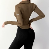 Быстросохнущая одежда для йоги с молнией, спортивная куртка для тренировок для спортзала, лонгслив, по фигуре