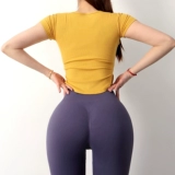 Быстросохнущая одежда для йоги для спортзала, спортивная противоударная футболка, вставки в бюстгальтер, в обтяжку, для бега, короткий рукав