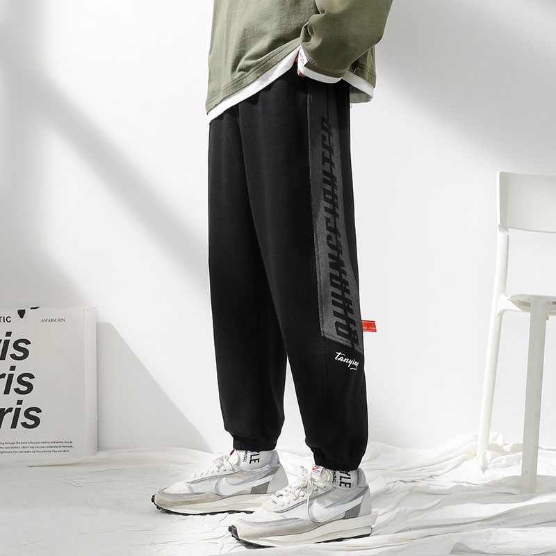 Sports thick cotton pants men and Korean version 2021 new casual long pants men's wide - band sweater