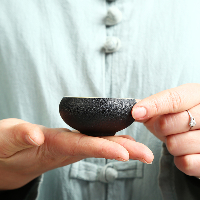 Zen-Style Black Pottery Kung Fu Tea Set, Ceramic Tea Cup, Black Tea Bowl, Rustic Pottery Tea Set, Personal Small Tea Cup, Black Glaze Tasting Cup