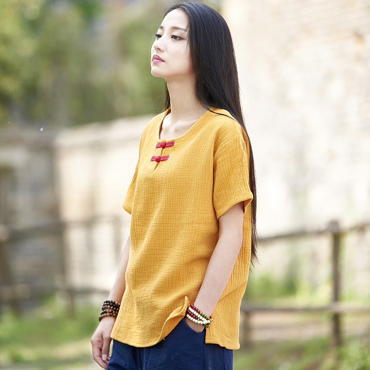 Martial arts clothing practice clothing Taijiquan clothing women's cotton and linen half-sleeve button Chinese style Taiji clothing women's top