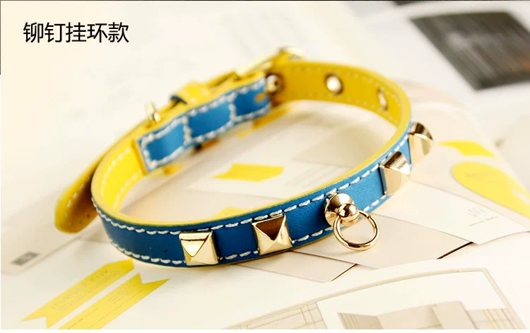 Chenpi handmade da màu đinh tán chó cổ áo thú cưng thương hiệu mèo chuông chó dây kích thước con chó - Cat / Dog hàng ngày Neccessities