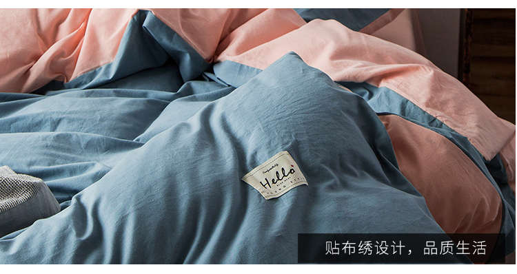 in bông rửa denim bông pha trộn màu và phù hợp với các doanh nghiệp gió mạng Bắc Âu giường công chúa đỏ dưới đoạn bốn bộ khăn trải giường - Bộ đồ giường bốn mảnh chăn ga gối everon