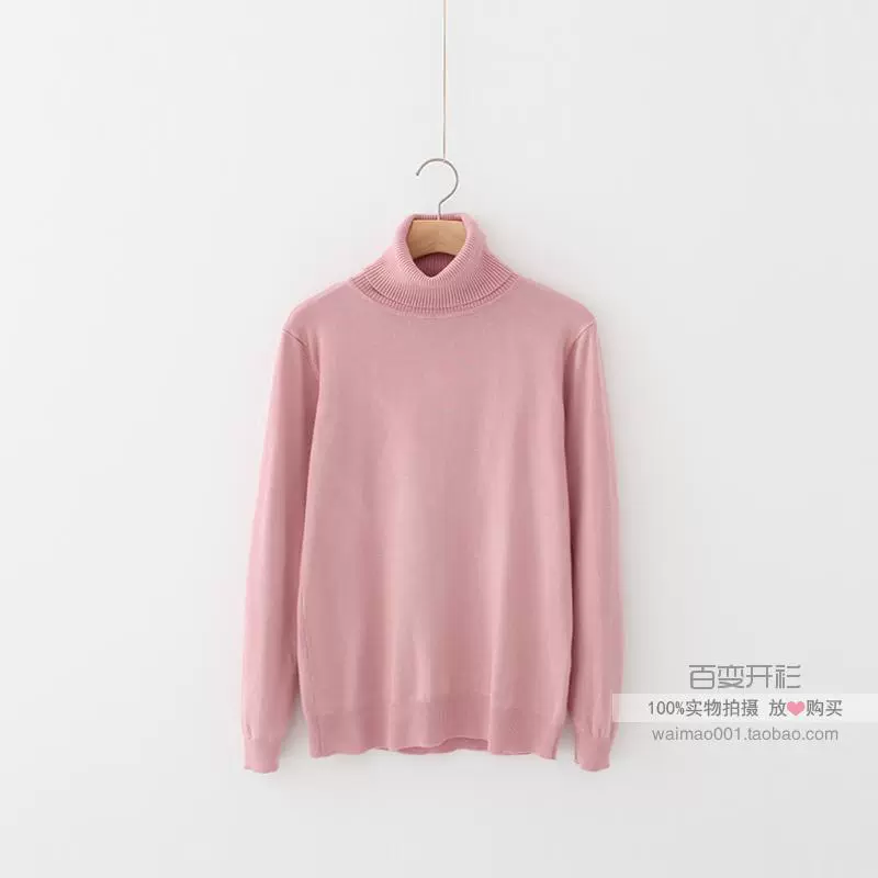 Phong cách Harajuku áo len cao cổ màu đen nữ sinh viên cơ sở mỏng phần rắn màu áo thun áo len kích thước lớn áo sơ mi đáy áo kiểu nữ